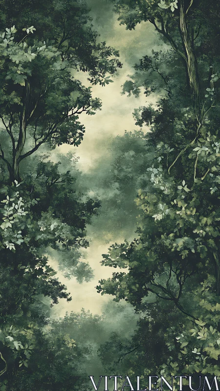 Vertical Forest Canopy Opening with Luminescent Atmospheric Perspective.