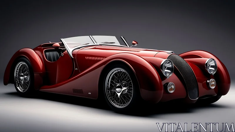Curved crimson roadster glowing with timeless vintage charm.