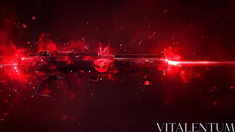 Electric red sci fi rifle glows with intense laser energy