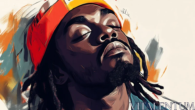 Portrait of man in red cap rendered with bold digital strokes