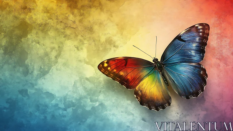 Butterfly with multicolored wings over textured gradient