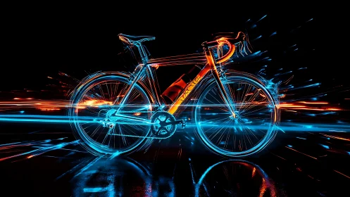 Neon-Infused Racing Bicycle Radiates Through Electric Darkness.