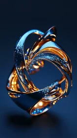 Metallic abstract torus with blue and orange highlights.