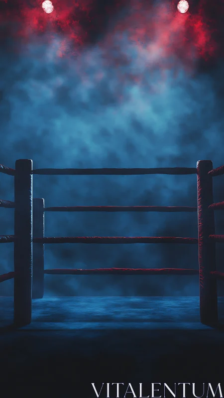 Boxing Ring Under Stormy Red and Blue Lights.