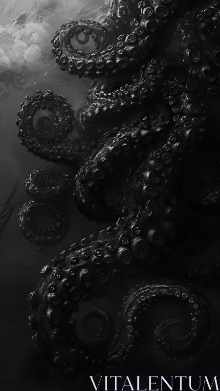 Giant dark tentacles spiral upward through stormy water