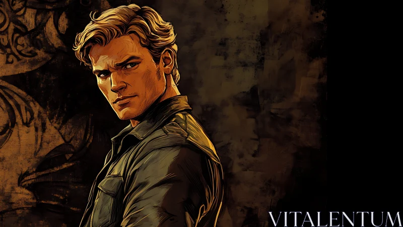 Cinematic male portrait rendered in high-contrast digital ink shading