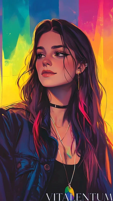 Portrait of young woman against vivid multicolor gradient