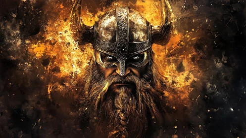 Ember-Crowned Viking Warlord Emerging From Battlefire Storm.