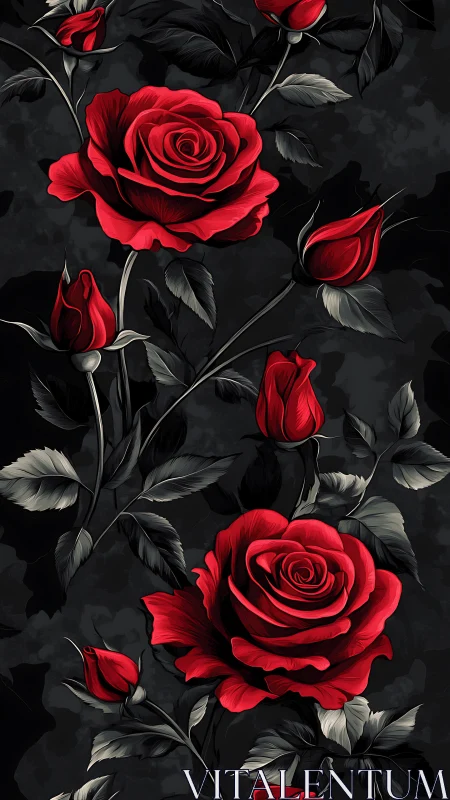 Stunning Red Roses Bloom Against Dramatic Dark Backdrop