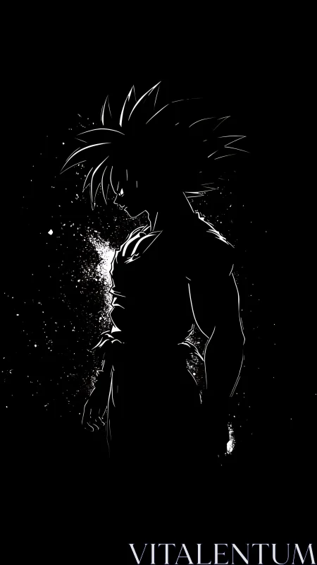 High-contrast anime warrior silhouette with splatter aura glow