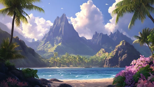 Tropical Mountain Valley with Dramatic Peaks and Coastal Paradise