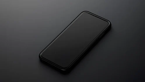 Modern smartphone on dark matte surface, minimalist style.