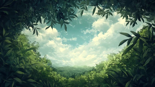 Foliage Canopy with Sky View and Distant Forest Landscape