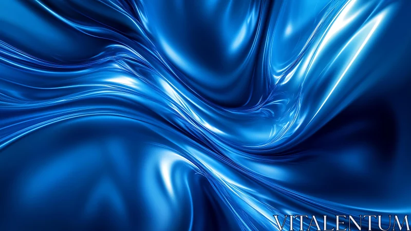 Vibrant Abstract Blue Metallic Waves Digital Art Background.