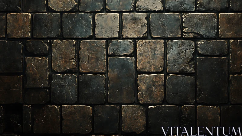 Weathered stone brick wall surface shows worn rectangular blocks