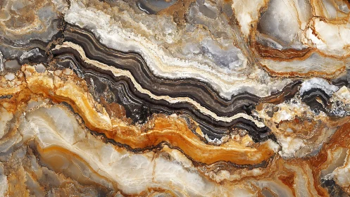 Layered onyx stone surface shows rich orange and gray bands
