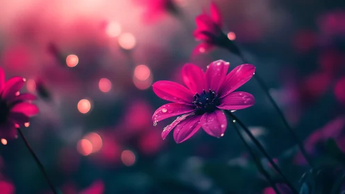 Vibrant Magenta Daisy with Bokeh Bokeh Ambient Lighting.