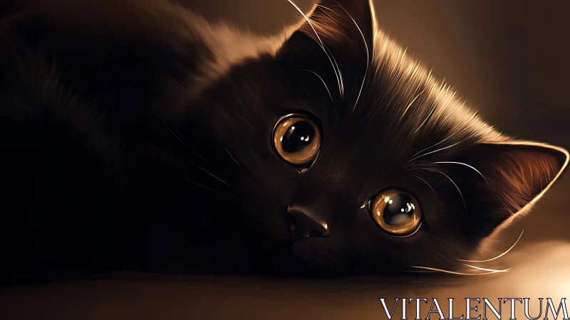 Black Feline Portrait with Luminous Amber Ocular Examination.