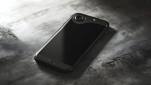 Midnight-black smartphone rests on moody steel surface.