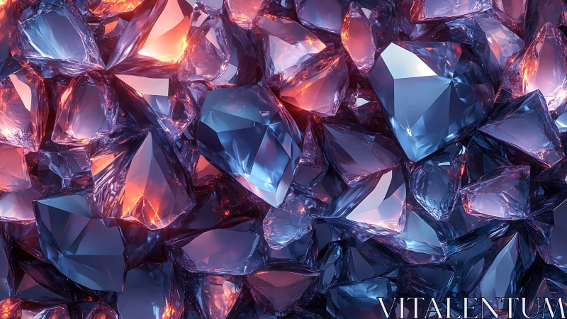 Luminous crystal cluster with blue facets and ember glow.