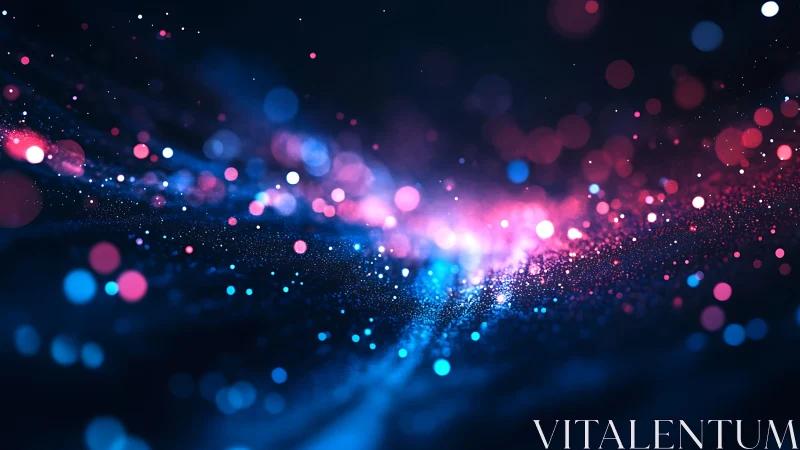 Neon particle waves stream through deep cosmic void