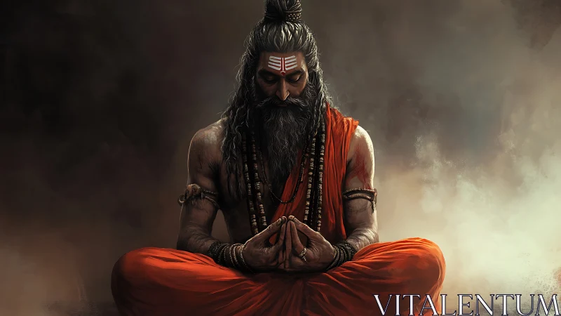 Mystic sage in ember robes holding stillness like fire.