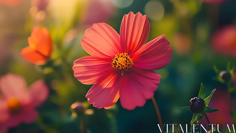 Vibrant Red Cosmos Flower in Full Bloom