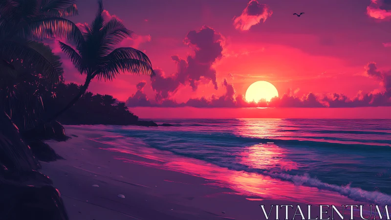 Radiant tropical sunset welcomes a quiet, dreamlike shoreline