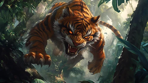 Jungle thunderstrike tiger pounces through emerald chaos.