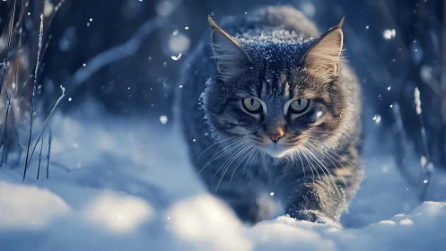 Arctic Prowler: Feline Frost and Winter's Watching Eyes.