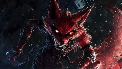 Scarlet fox phantom lunges through rain-slashed neon night