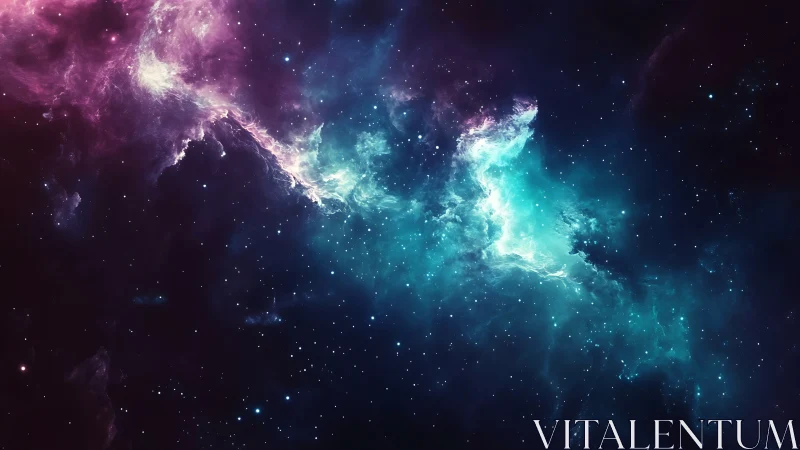 Stellar nebula cloud with cyan and magenta ionized gases rendered.