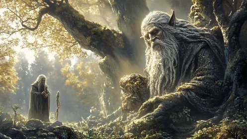 Forest sage and gentle tree guardian sharing quiet wisdom.