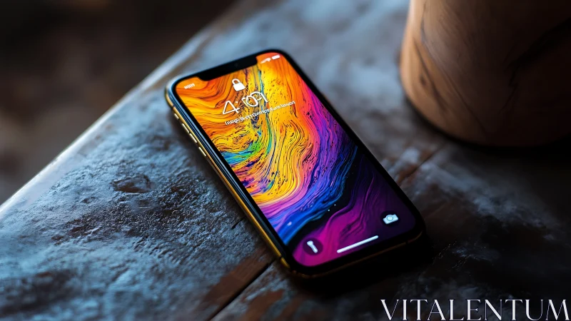 Premium smartphone display fluid dynamic gradient rendering on weathered surface