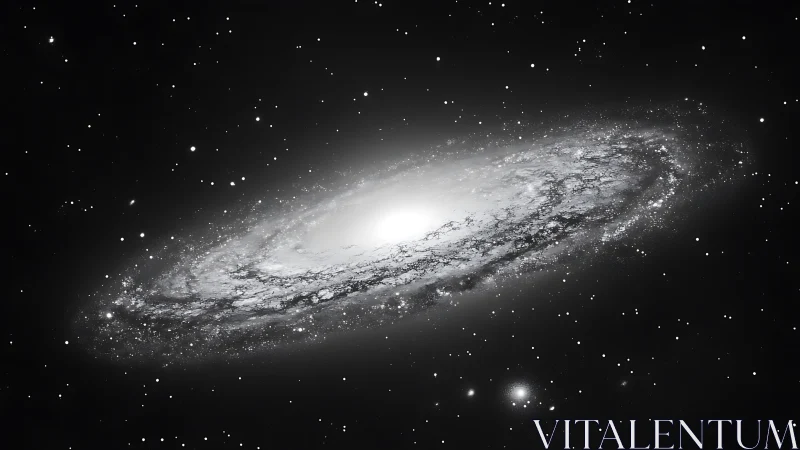 Spiral galaxy glows softly in a deep, star filled cosmos