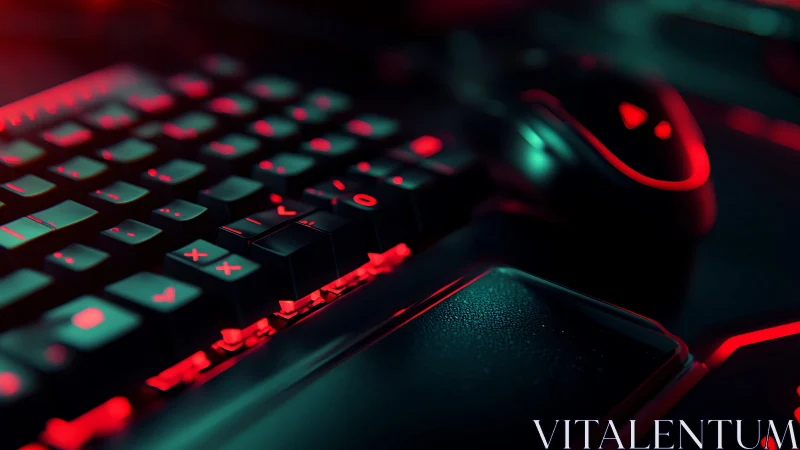 Neon keystrokes and hunting mouse in midnight arena.