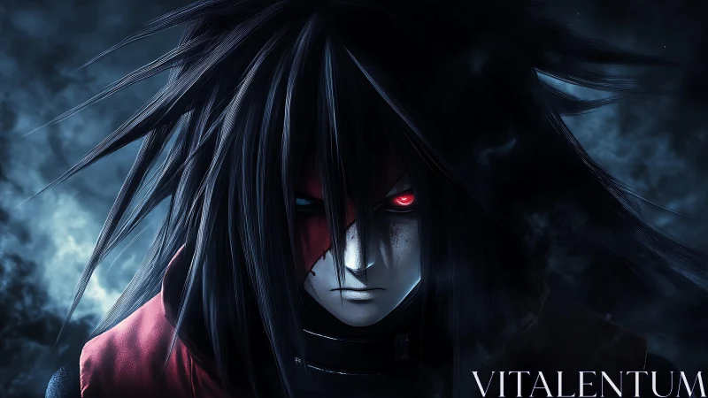 Storm-eyed anime antihero glows in seething midnight gloom.