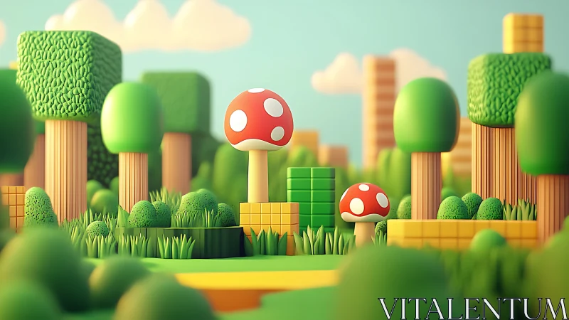 Super Mario-Inspired Mushroom Kingdom 3D Landscape