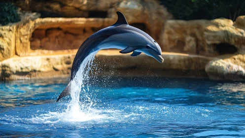 High-speed capture of bottlenose dolphin breaching in controlled pool