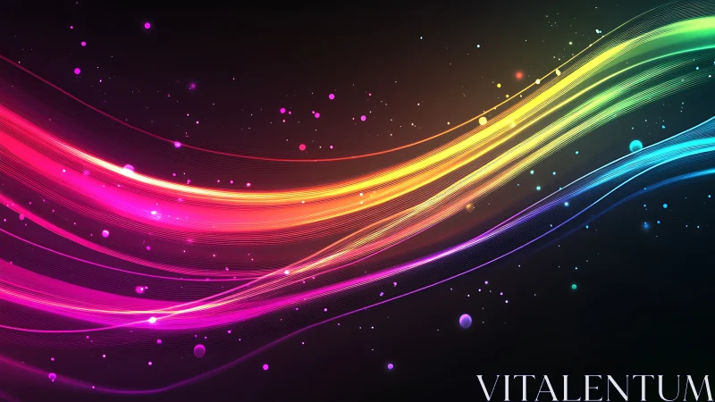 Glowing rainbow light trails dancing across a starry night.