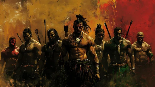 Warband formation under bifurcated infernal sky, digital tableau.