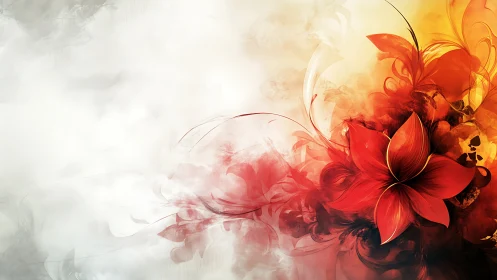 Red Floral Composition with Chromatic Gradient Dispersion.