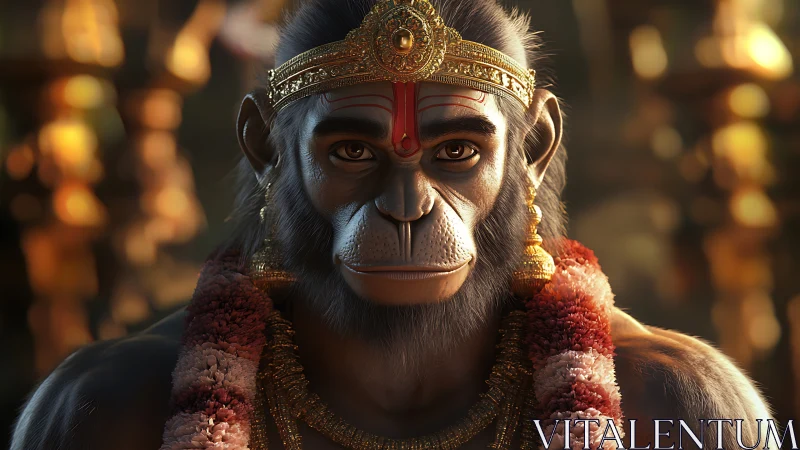 Divine monkey warrior rendered in ornate golden regalia