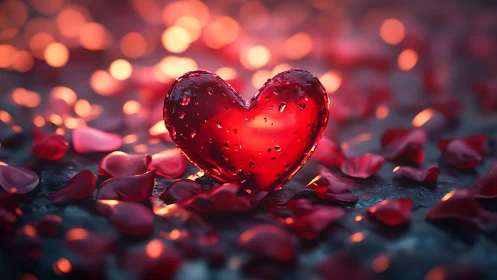 Crystalline Love Glows Against Darkness with Rose Petals