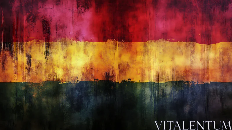 Weathered tricolor bands in expressive grunge abstraction.