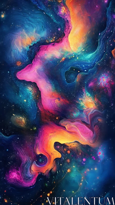 Vibrant nebula swirls form glowing cosmic abstract field