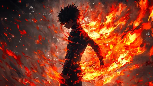 Silhouetted fire wielder amid erupting infernal vortex.