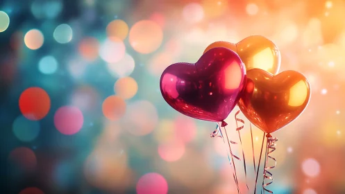 Luminescent Heart-Shaped Balloons with Bokeh Background Composition.