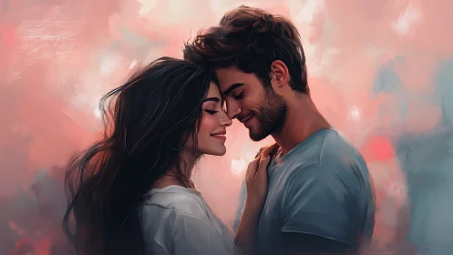 Soft Collision: Two Hearts Converge in Pastel Reverie.