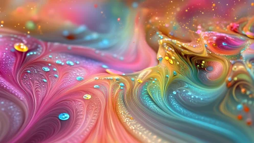 Macro fluid dynamics of iridescent pigment waves and droplets